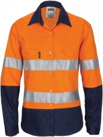 DNC,3786. Ladies HiVis Cool-Breeze Cott on Sh irt with 3M R/Tape - Long sleeve