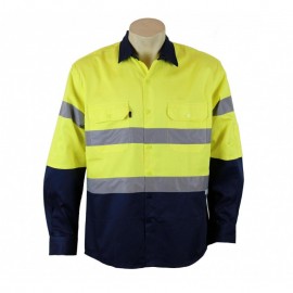 J0079, HiVis 2 Tone Cool-Breeze Cotton Shirt  - Long sleeve